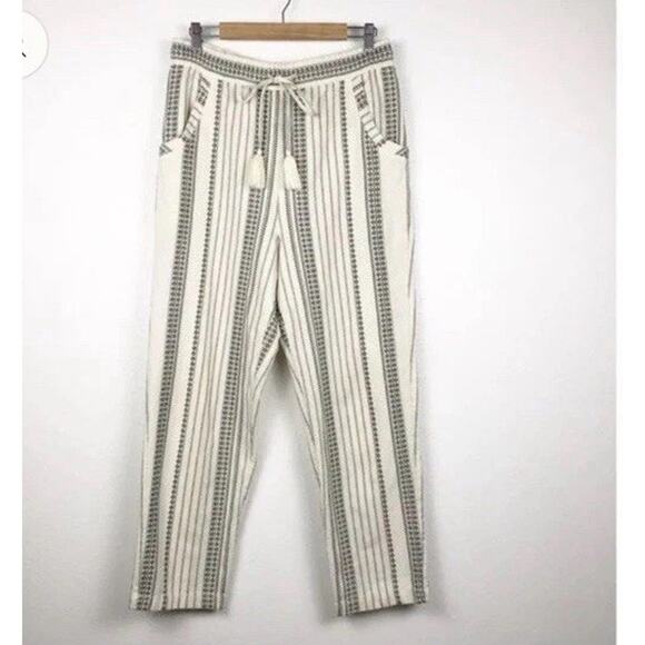 Anthropologie Pants Womens Large Cream Black Essential Beach Boho Aztec Tassel - Picture 1 of 14